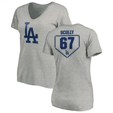 Gray Women's Vin Scully Los Angeles Dodgers RBI Slim Fit V-Neck T-Shirt - Heathered